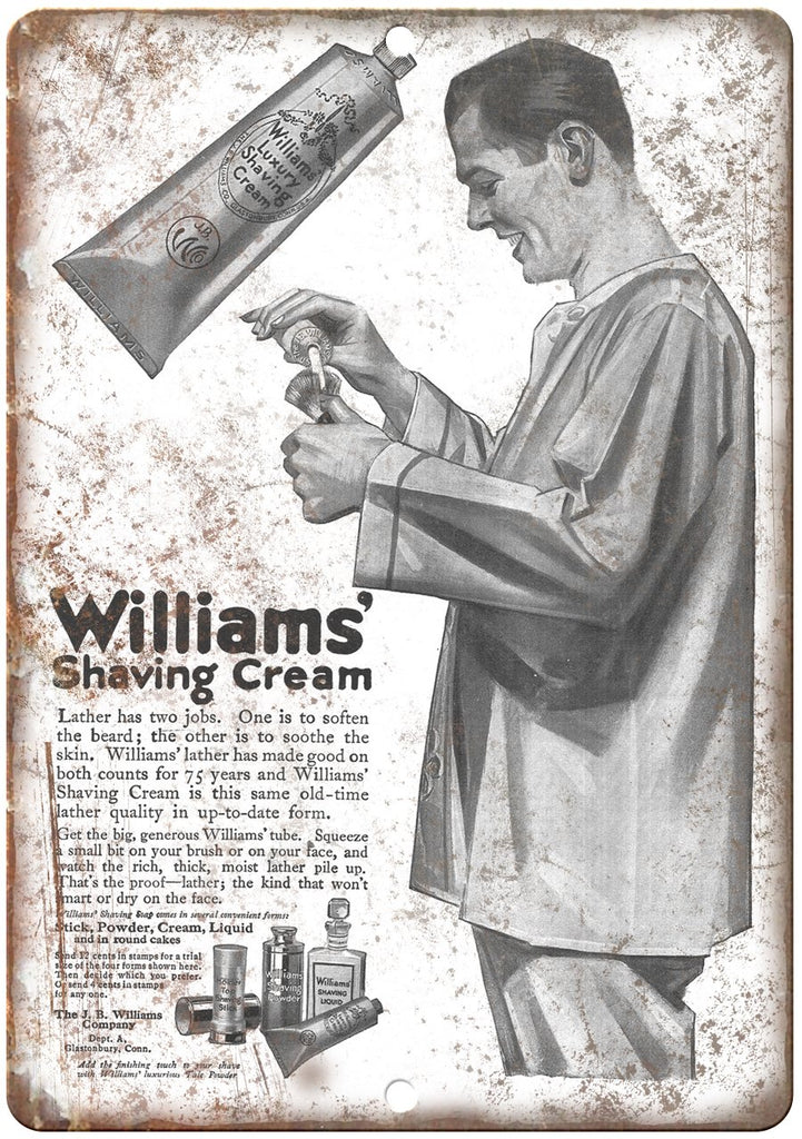 Williams Shaving Cream JB Williams Company Metal Sign