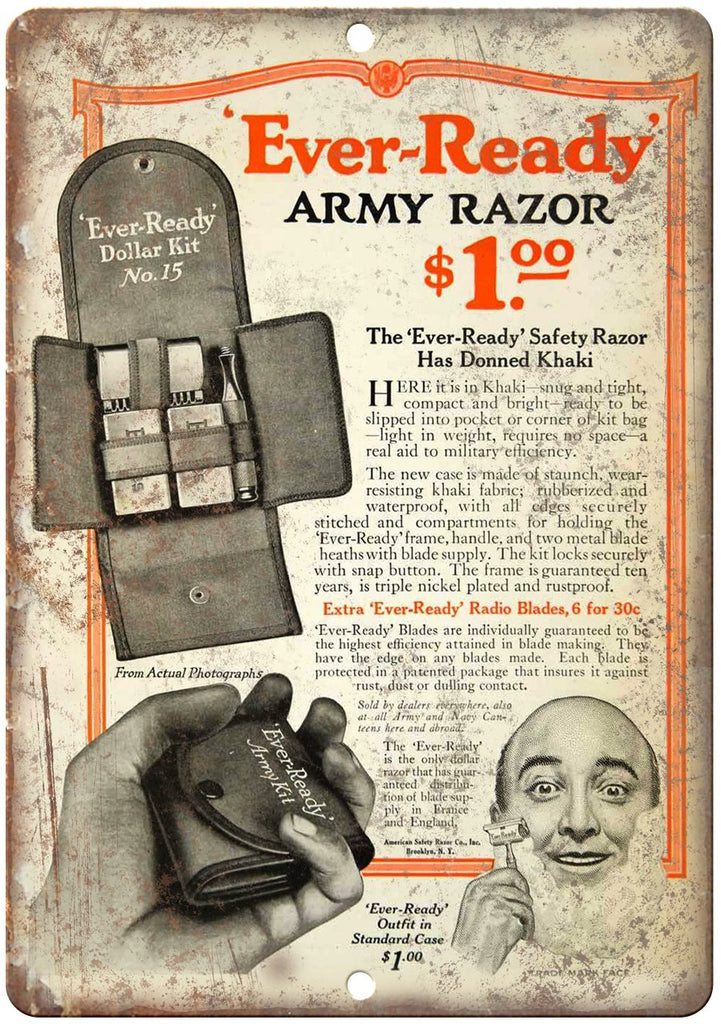 Ever-Ready Army Razor Vintage Ad Metal Sign