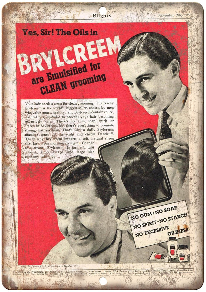 Brylcreem Hair Cream Oil Metal Sign