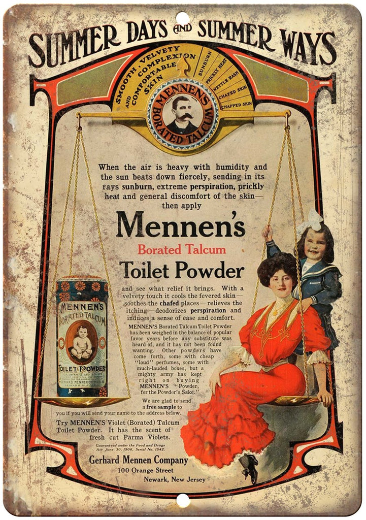 Mennen's Borated Talcum Toilet Powder Metal Sign