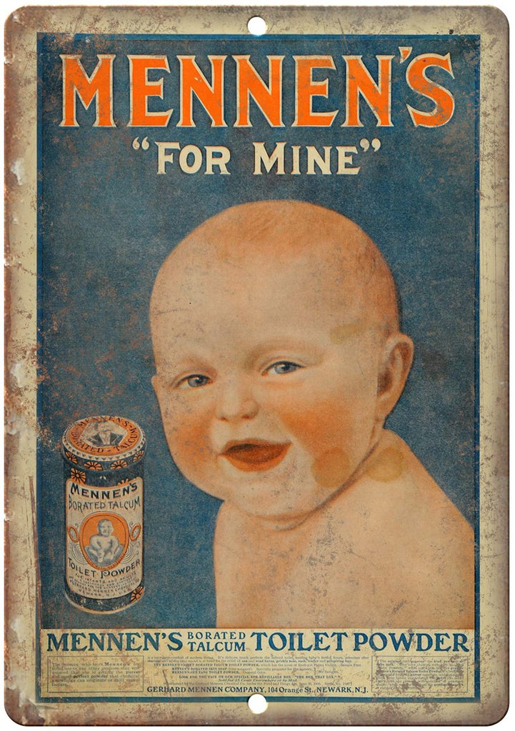 Mennen's Talcum Toilet Powder Baby Ad Metal Sign