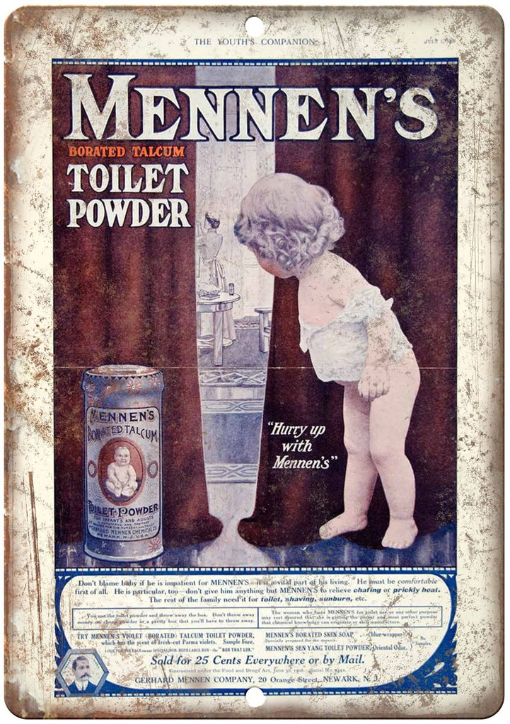 Mennen's Toilet Powder Talcum Vintage Ad Metal Sign