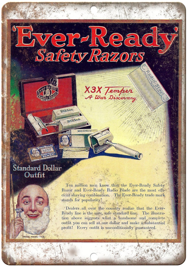 Ever Ready Safety Razors Radio Blade Ad Metal Sign