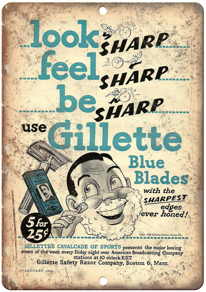 Gillette Blue Blades Safety Razor Company Metal Sign