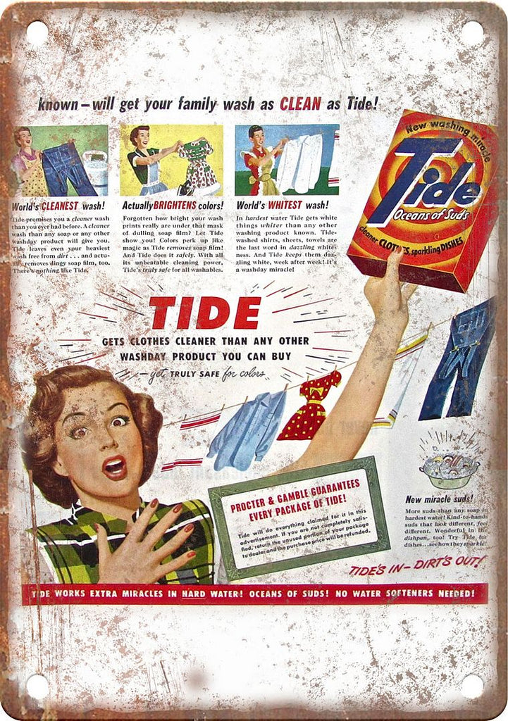 Vintage Tide Laundary Detergent Soap Ad Metal Sign