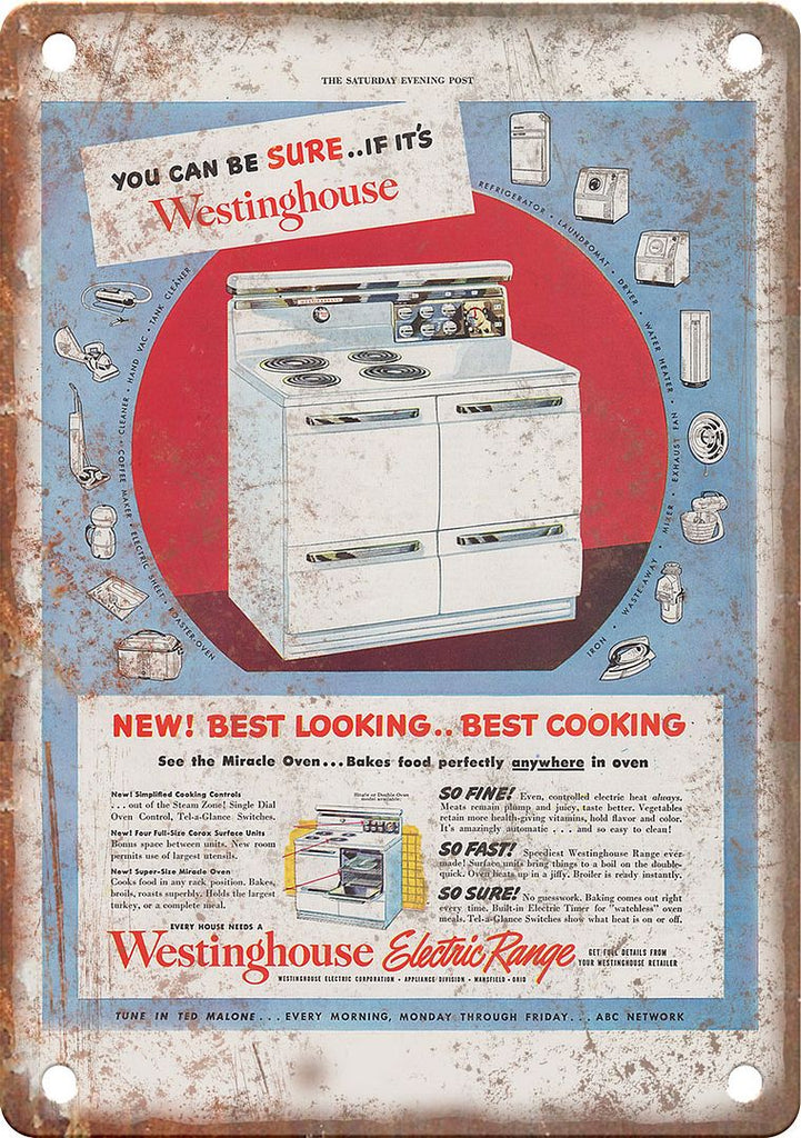 Westinghouse Electric Range Stove Ad Metal Sign