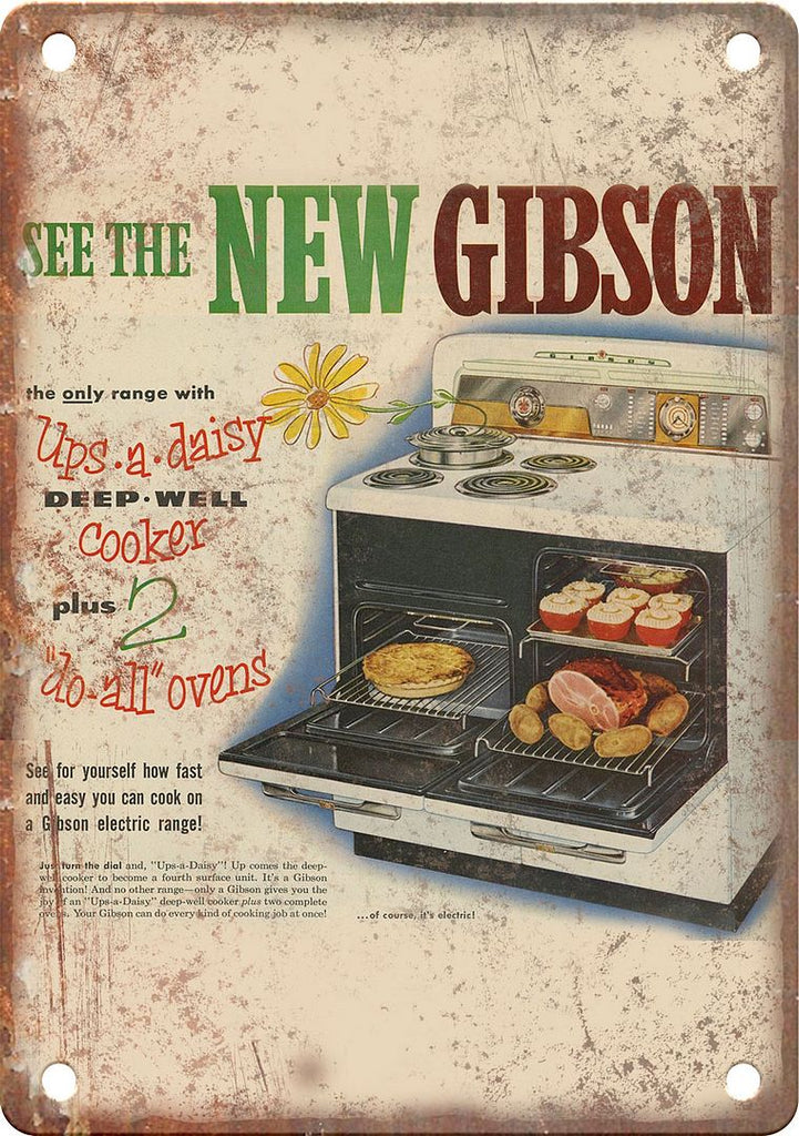 New Gibson Vintage Gas Range Ad Metal Sign