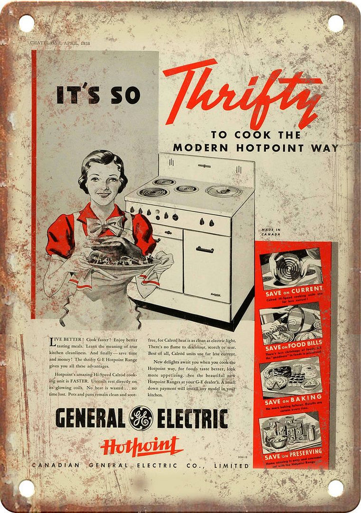 General Electric Hotpoint Stove Ad Metal Sign