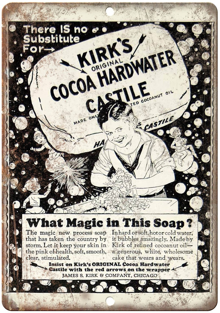 Kirks Cocoa Magic Bath Soap James S Kirk Metal Sign
