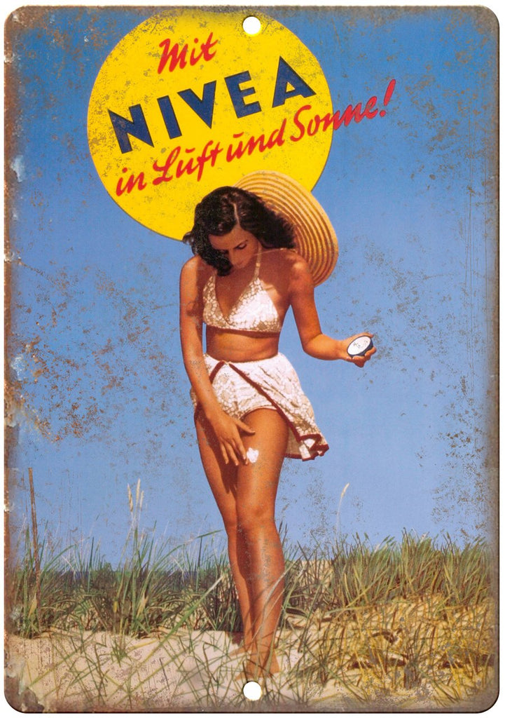Nivea Sun Cream Vintage European Ad Metal Sign