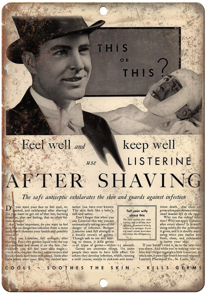 Listerine After Shave Antiseptic Vintage Ad Metal Sign