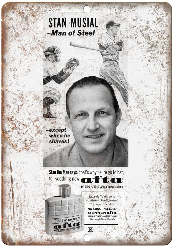 Stan Musial Mennen Afta After Shave Ad Metal Sign