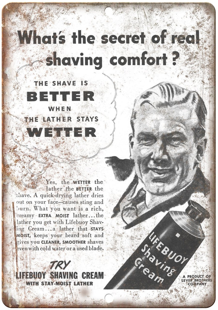 Lifebuoy Shaving Cream Lever Brothers Ad Metal Sign