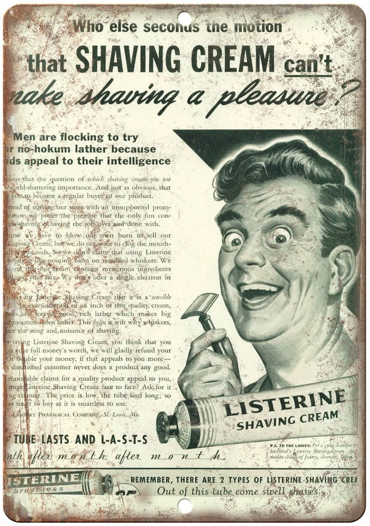 Listerine Shaving Cream Ad Safety Razor Metal Sign