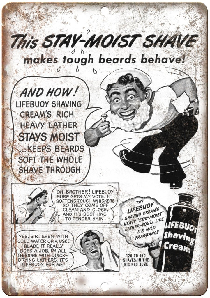 Lifebuoy Shaving Cream Comic Vintage Ad Metal Sign