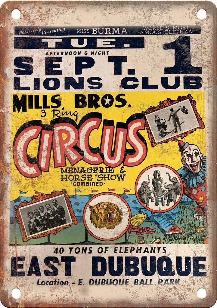 East Dubuque Mills Bros Circus Poster Metal Sign