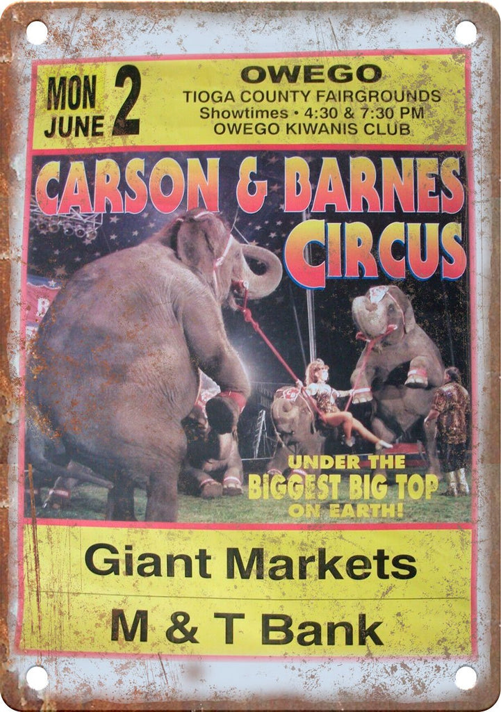 Carson and Barnes Circus Vintage Poster Metal Sign