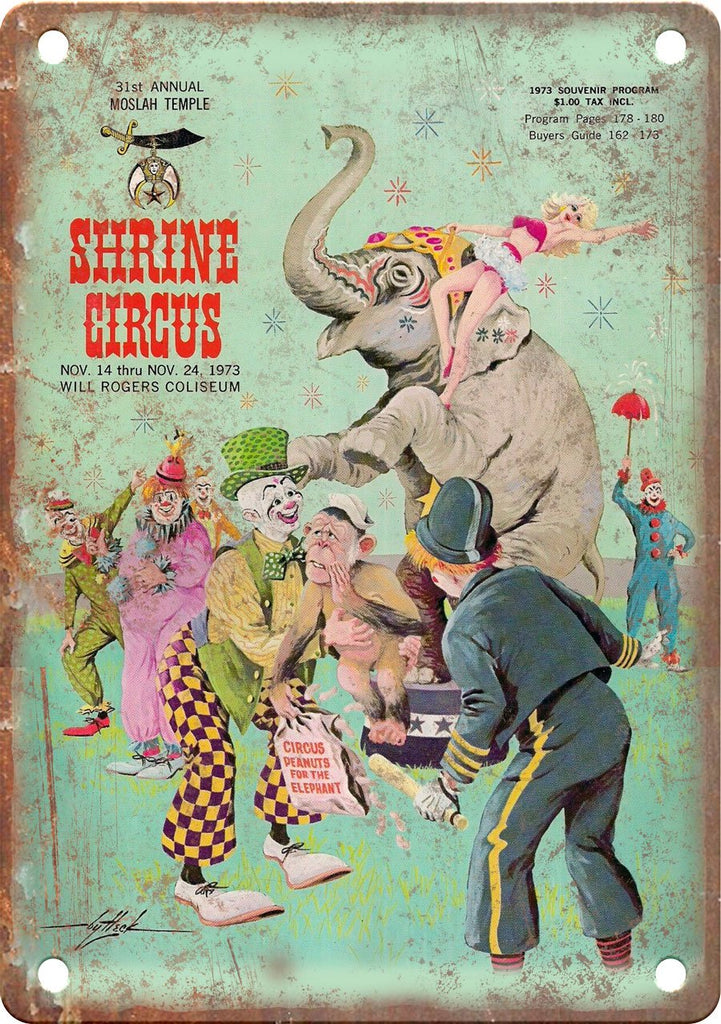 1973 Shrine Circus Vintage Program Ad Metal Sign