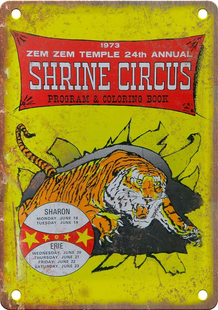 1973 Shrine Circus Vintage Program Metal Sign