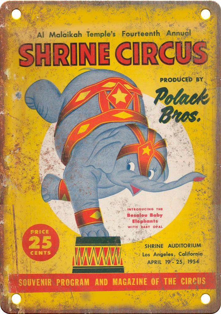 1954 Polack Bros Shrine Circus Poster Metal Sign