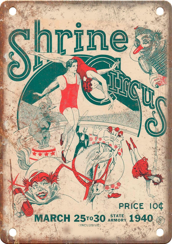 1940 Shrine Circus Retro Program Poster Metal Sign