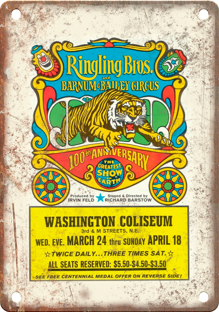 Washington Coliseum Ringling Bros Circus Metal Sign