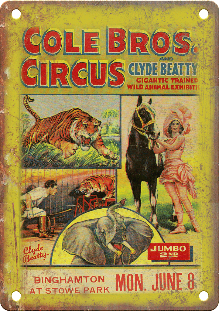 Cole Bros Clyde Beatty Circus Poster Metal Sign