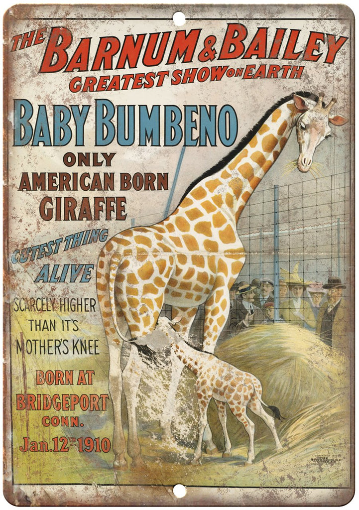 The Barnum & Bailey Baby Bumbeno Giraffe  Metal Sign