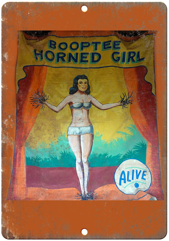 Booptee Horned Girl ALIVE Circus Carnival Metal Sign
