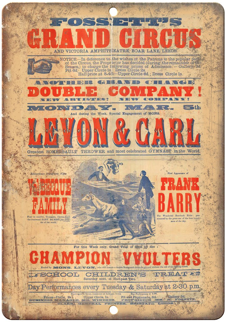 Fossett's Grand Circus Levon & Carl Metal Sign