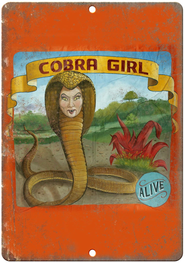 Alive Circus Carnival Cobra Girl Ad Metal Sign