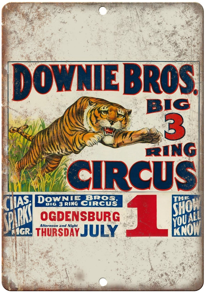 Downie Bros Big 3 Ring Circus Metal Sign