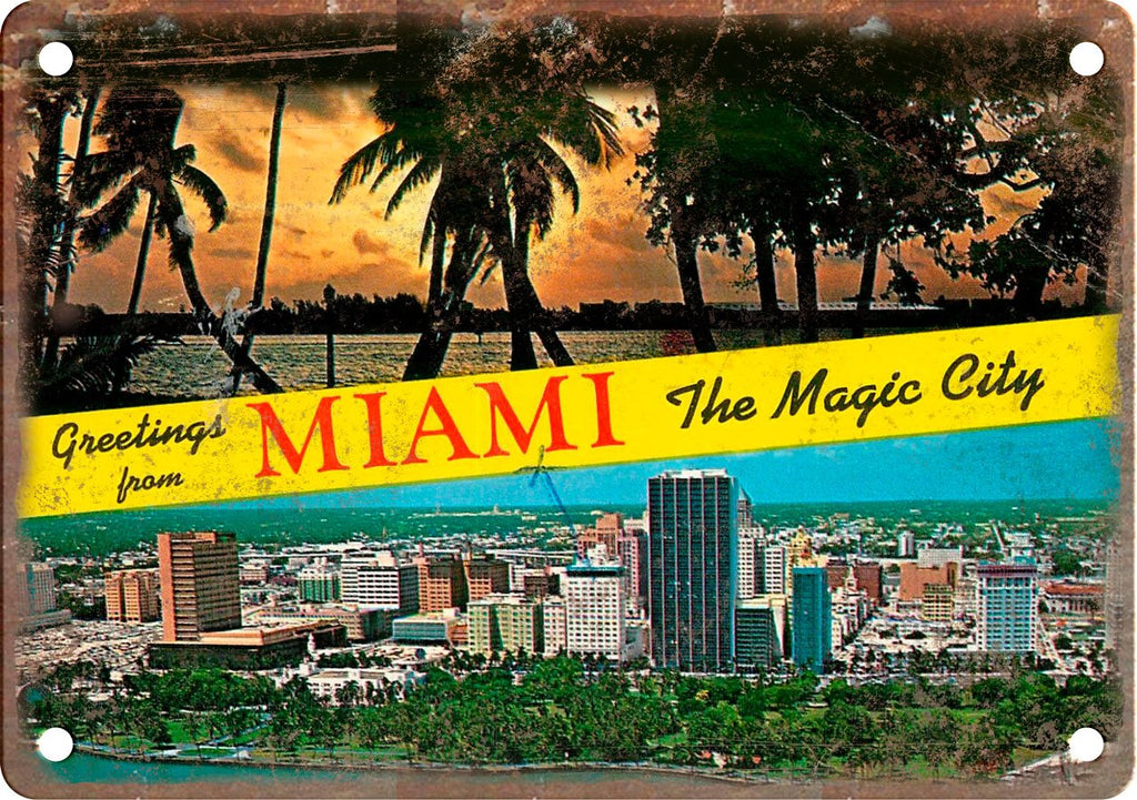 Miami Florida Greetings From Metal Sign