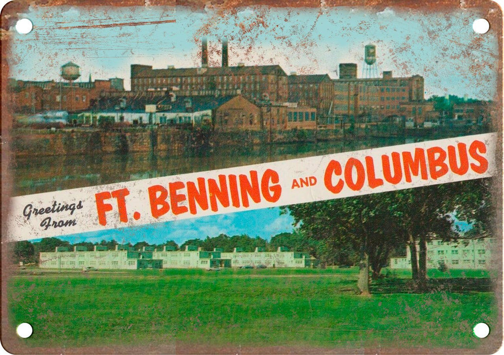 Ft. Benning Columbus Greetings From Postcard Metal Sign