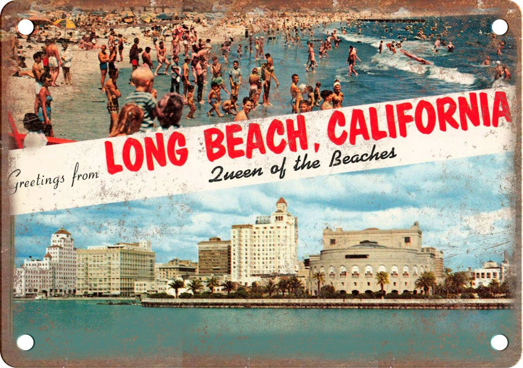 Long Beach California Greetings From Metal Sign