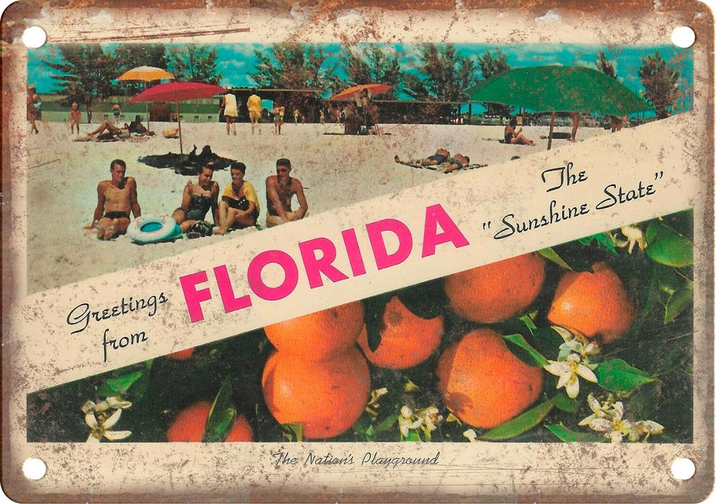 Florida Sunshine State Greetings From Metal Sign