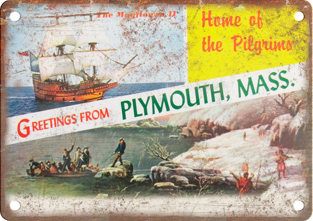 Plymouth Mass Greetings From Metal Sign