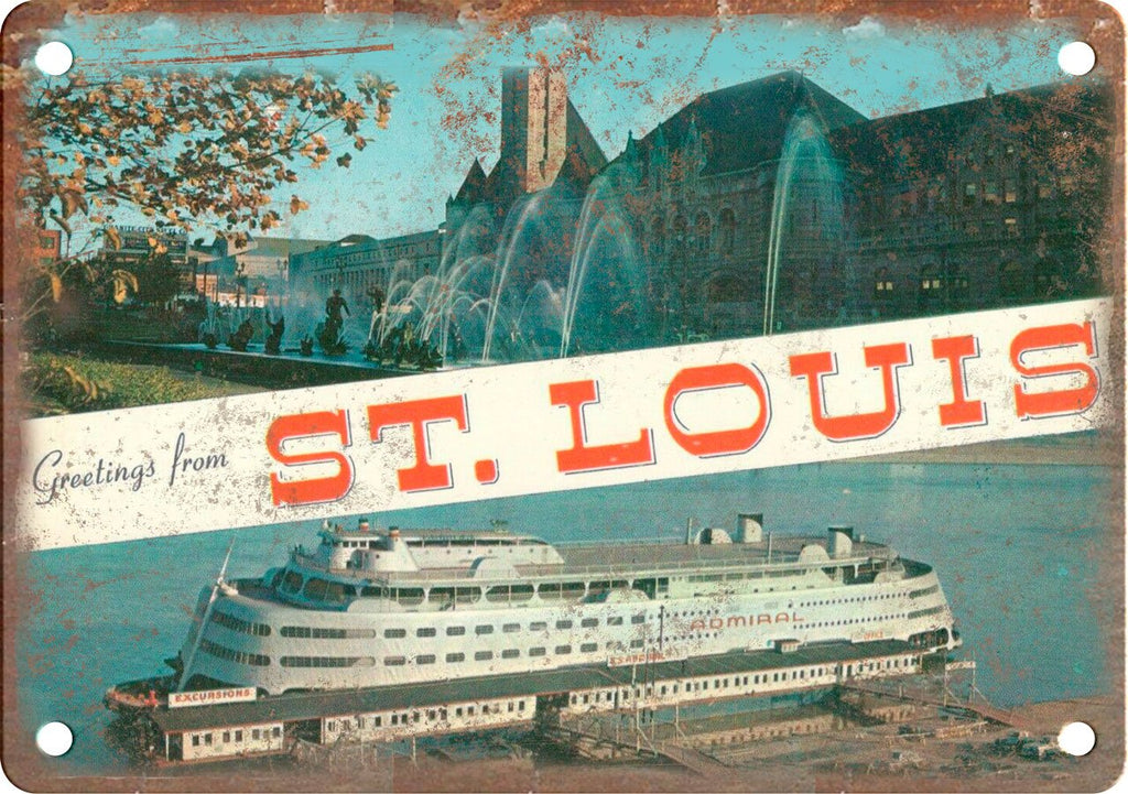 St. Louis Greetings From Postcard Metal Sign