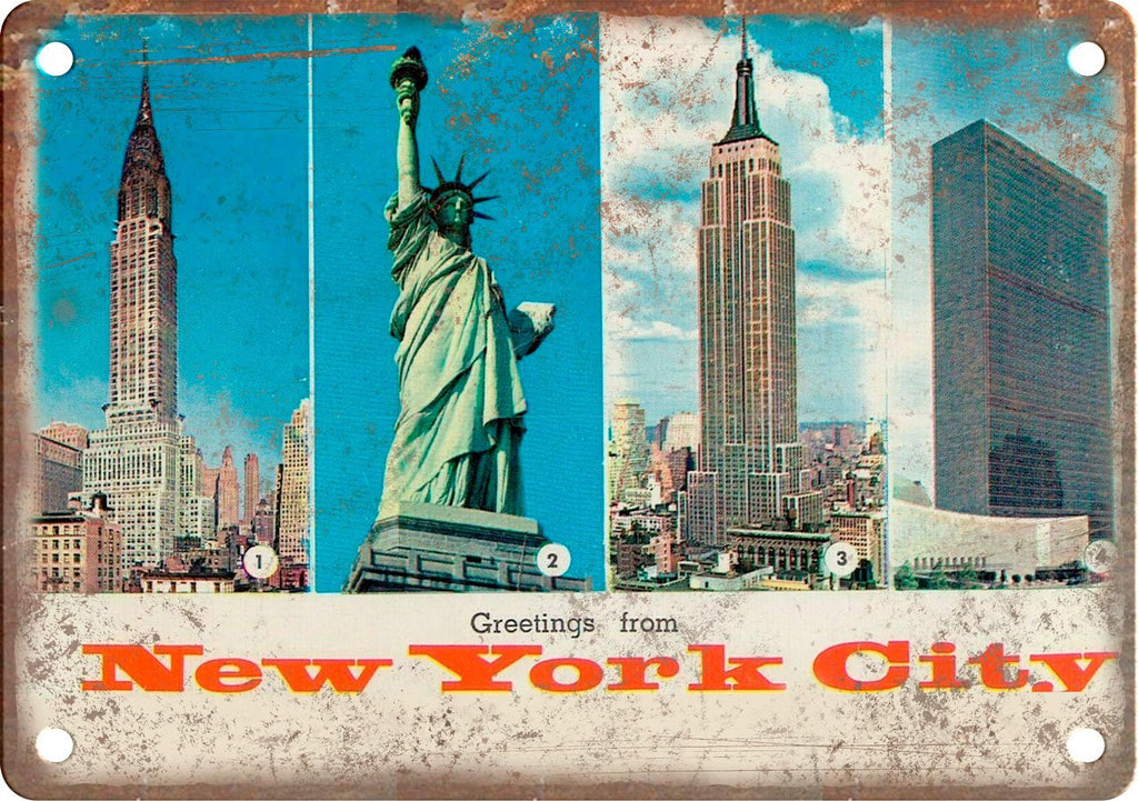 New York City Greetings From Metal Sign
