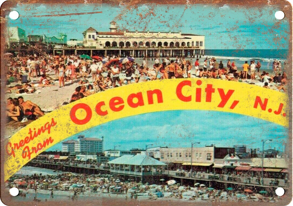 Ocean City N.J. Greetings From Metal Sign