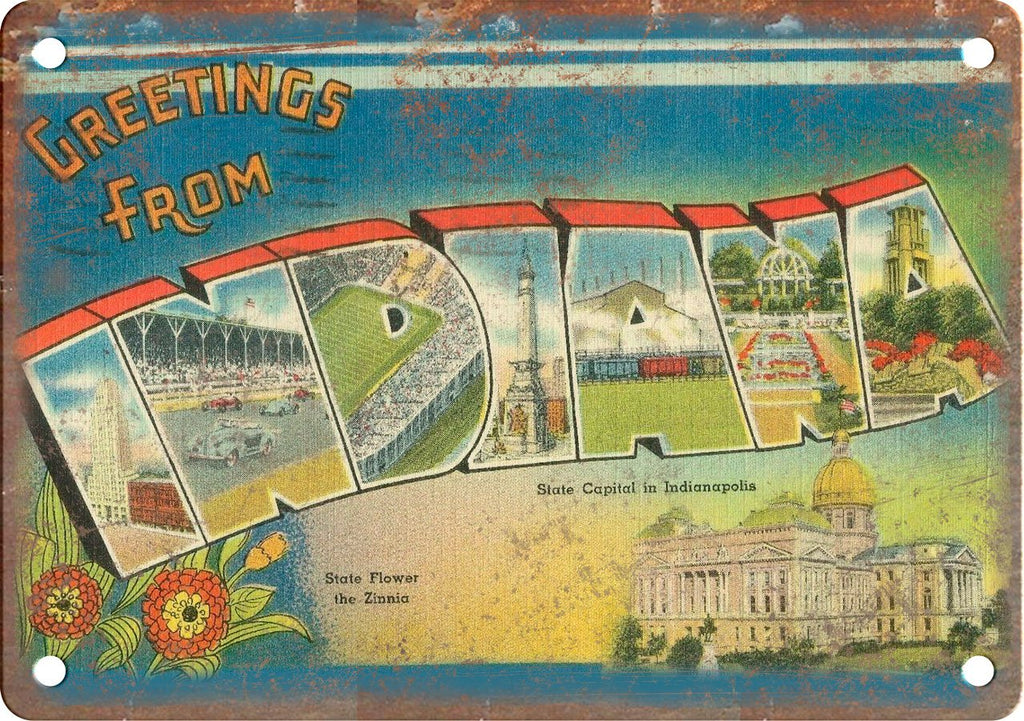 Indiana Indianapolis Greetings From Metal Sign