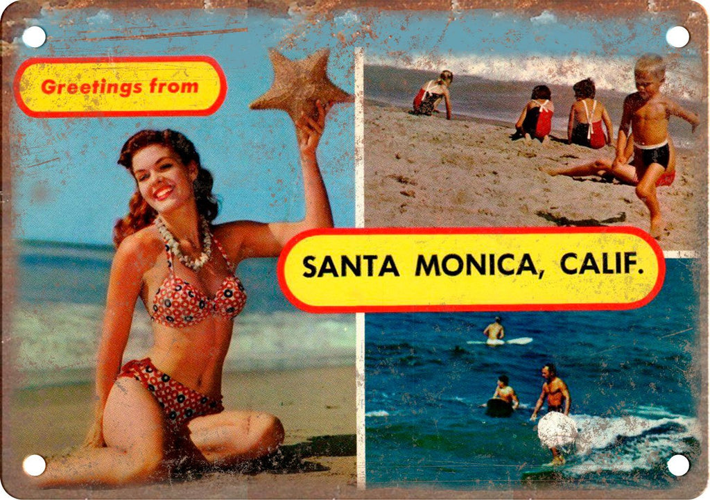 Santa Monica Calif Greetings From Metal Sign