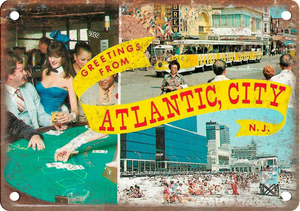 Atlantic City N.J. Greetings From Metal Sign