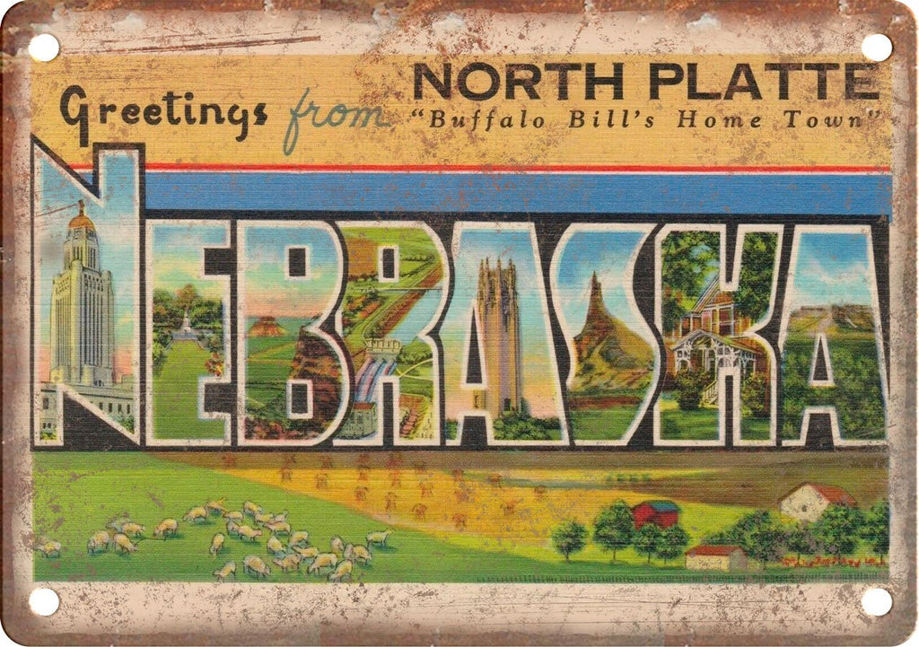 Nebraska North Platte Greetings From Metal Sign