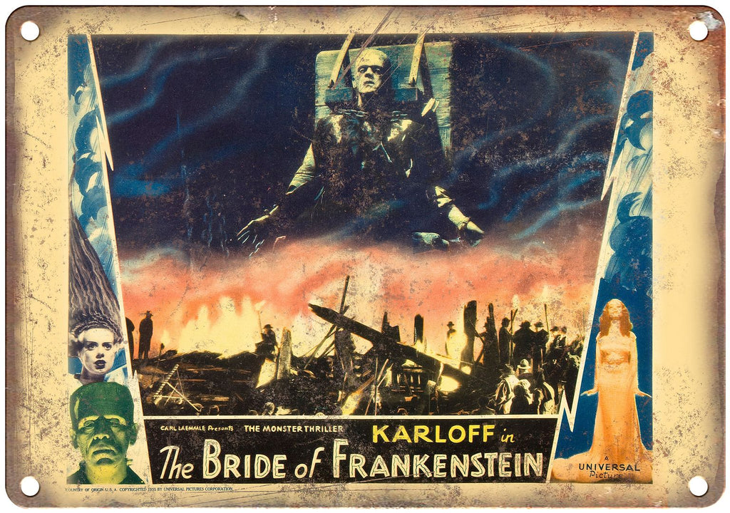 Bride of Frankenstein Karloff Lobby Card Metal Sign