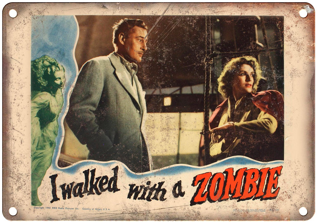 I Walked With A Zompie Lobby Card Metal Sign